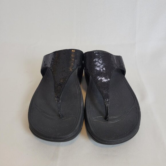 FitFlop Lulus Black Sequin Flip Flops Sandals Size 10 Women's Fitness Beach Walk - Picture 5 of 9
